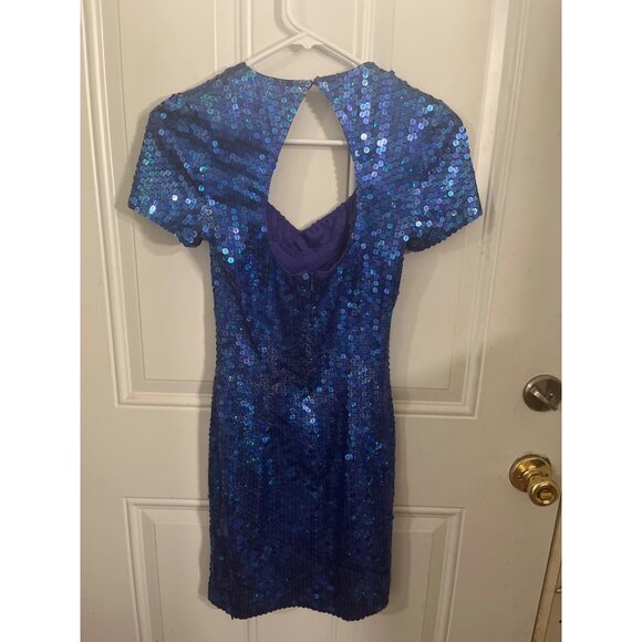 Adrianna Papell Evening blue sequined short sleeved party prom dress size 4 - Picture 2 of 5